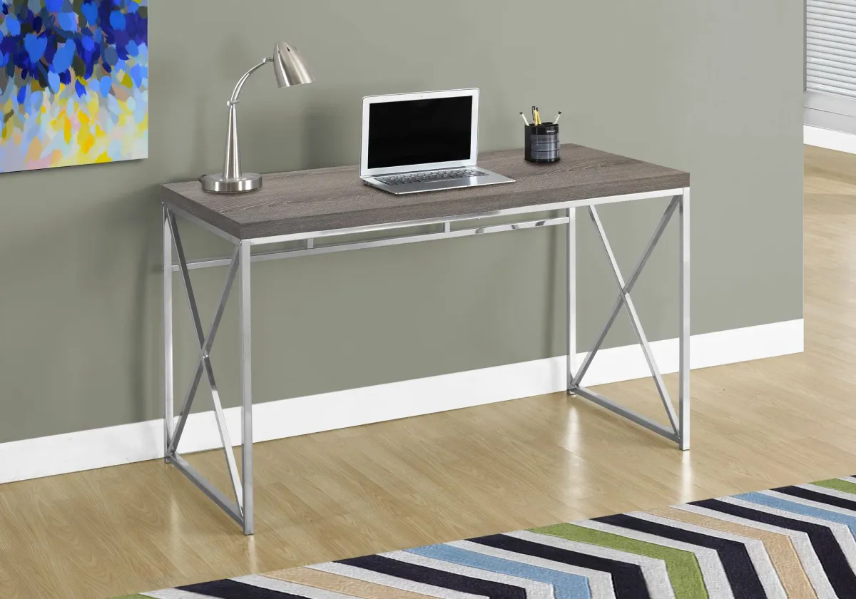 Computer Desk, Home Office, Laptop, Work, Metal, Laminate, Brown, Chrome, Contemporary, Modern