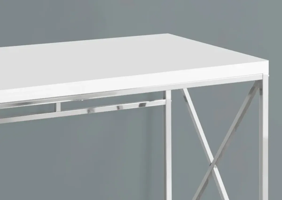 Computer Desk, Home Office, Laptop, Work, Metal, Laminate, Glossy White, Chrome, Contemporary, Modern