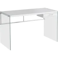 Computer Desk, Home Office, Laptop, Storage Drawers, 48"L, Work, Tempered Glass, Laminate, Glossy White, Clear, Contemporary, Modern