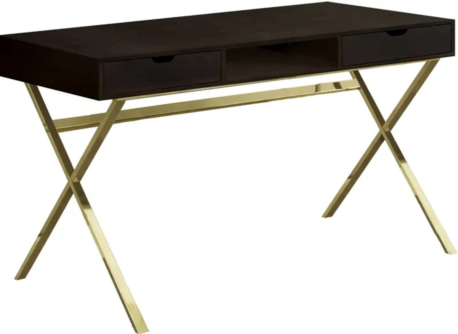 Computer Desk, Home Office, Laptop, Storage Drawers, 48"L, Work, Metal, Laminate, Brown, Gold, Contemporary, Modern