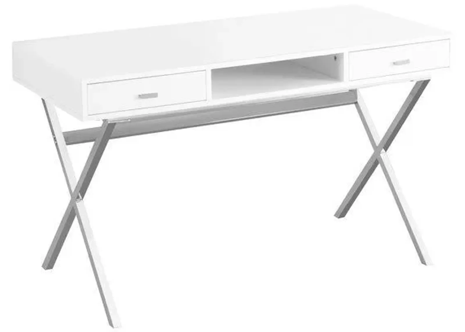 Computer Desk, Home Office, Laptop, Storage Drawers, 48"L, Work, Metal, Laminate, Glossy White, Chrome, Contemporary, Modern