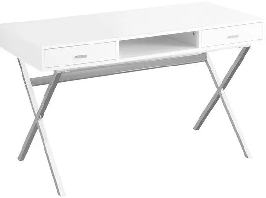 Computer Desk, Home Office, Laptop, Storage Drawers, 48"L, Work, Metal, Laminate, Glossy White, Chrome, Contemporary, Modern