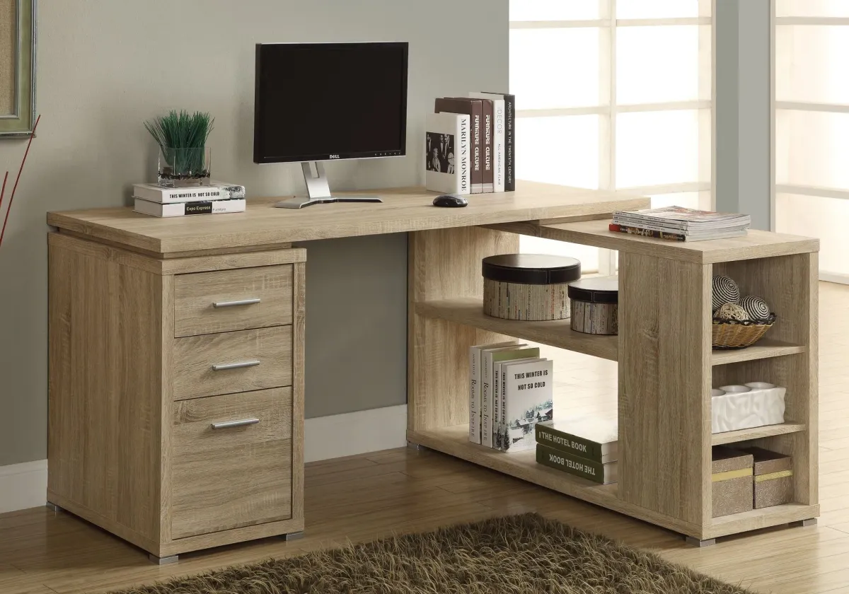 Computer Desk, Home Office, Corner, Left, Right Set-Up, Storage Drawers, L Shape, Work, Laptop, Laminate, Natural, Contemporary, Modern