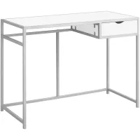Computer Desk, Home Office, Laptop, Storage Drawer, 42"L, Work, Metal, Laminate, White, Grey, Contemporary, Modern