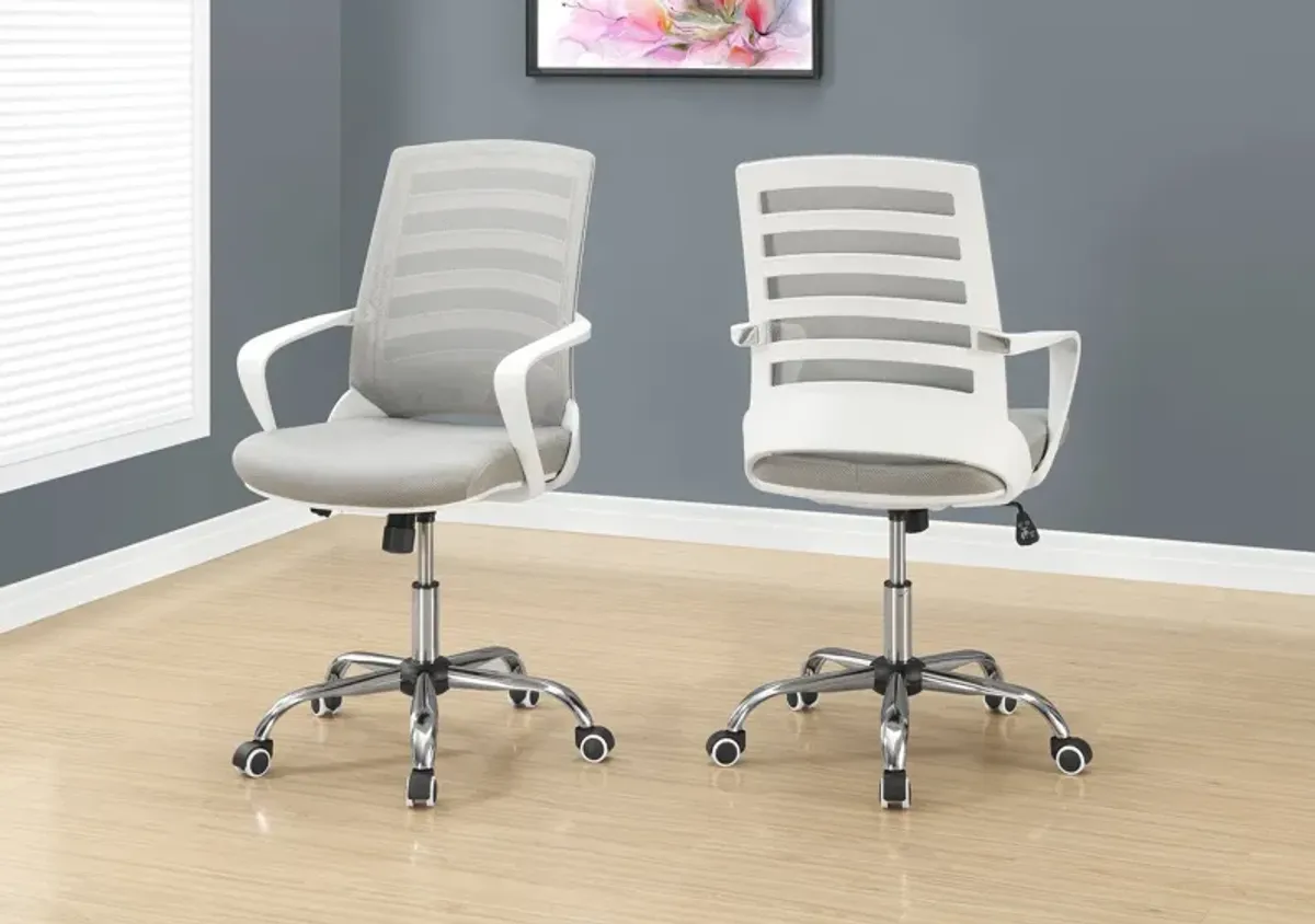 Office Chair, Adjustable Height, Swivel, Ergonomic, Armrests, Computer Desk, Work, Metal, Mesh, White, Chrome, Contemporary, Modern