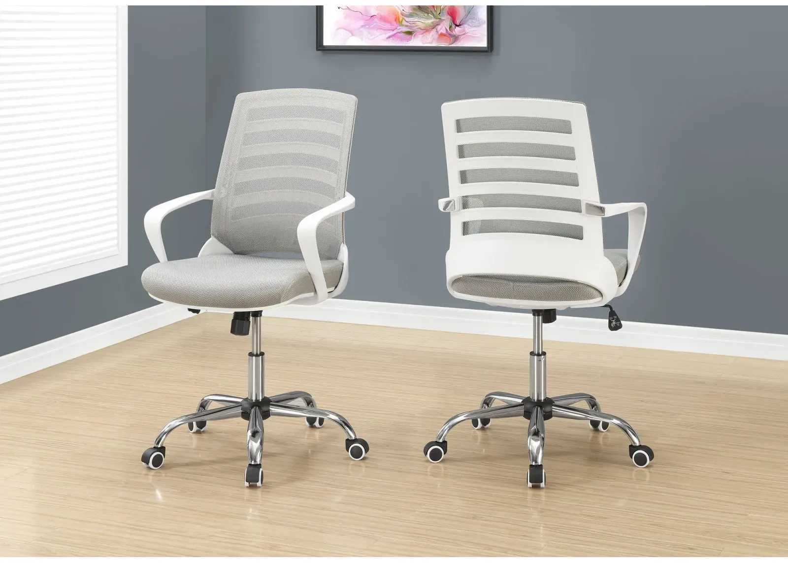 Office Chair, Adjustable Height, Swivel, Ergonomic, Armrests, Computer Desk, Work, Metal, Mesh, White, Chrome, Contemporary, Modern