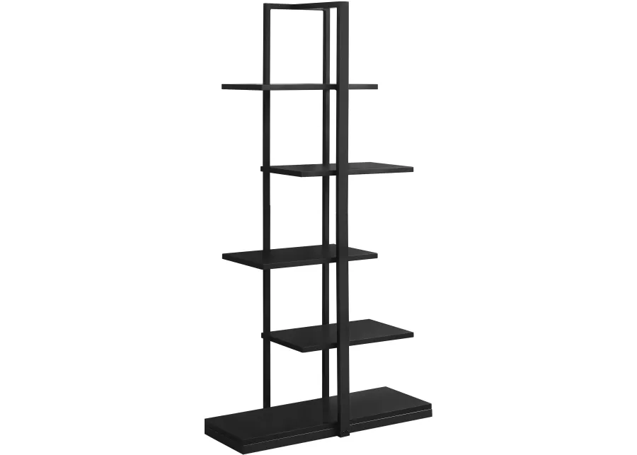 Bookshelf, Bookcase, Etagere, 5 Tier, 60"H, Office, Bedroom, Metal, Laminate, Black, Contemporary, Modern