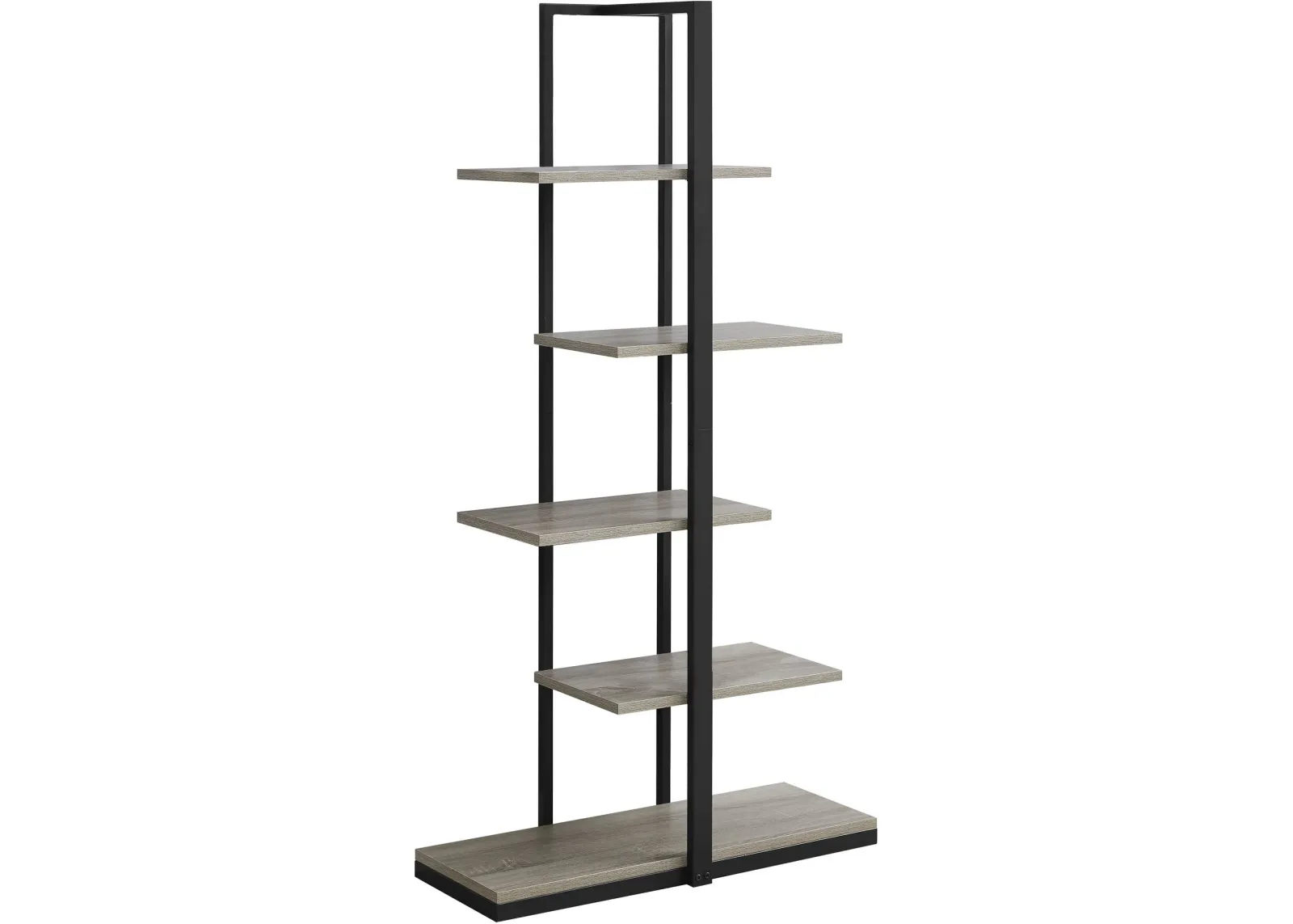 Bookshelf, Bookcase, Etagere, 5 Tier, 60"H, Office, Bedroom, Metal, Laminate, Brown, Black, Contemporary, Modern