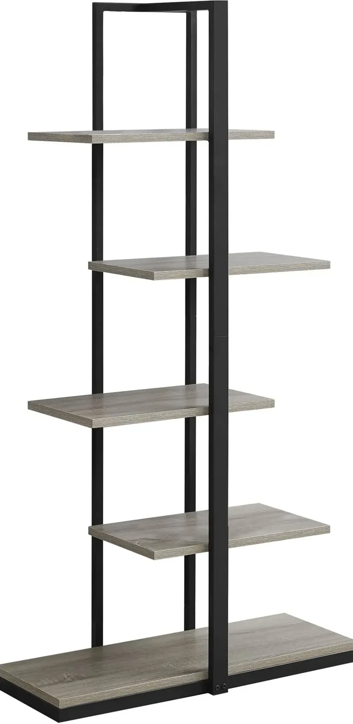 Bookshelf, Bookcase, Etagere, 5 Tier, 60"H, Office, Bedroom, Metal, Laminate, Brown, Black, Contemporary, Modern