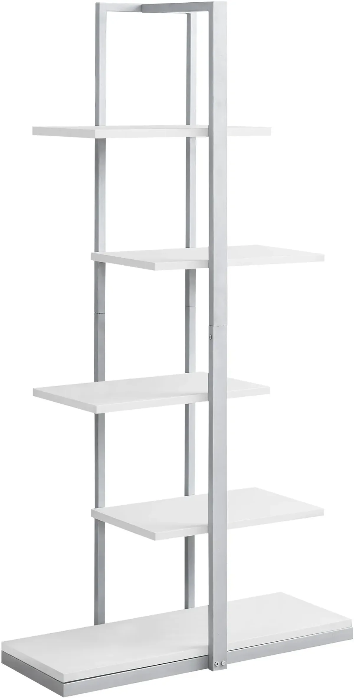 Bookshelf, Bookcase, Etagere, 5 Tier, 60"H, Office, Bedroom, Metal, Laminate, White, Grey, Contemporary, Modern