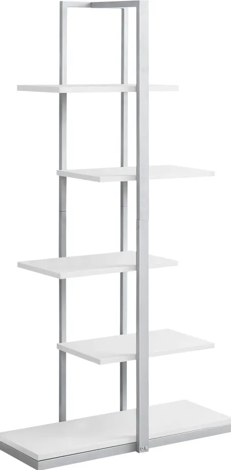Bookshelf, Bookcase, Etagere, 5 Tier, 60"H, Office, Bedroom, Metal, Laminate, White, Grey, Contemporary, Modern