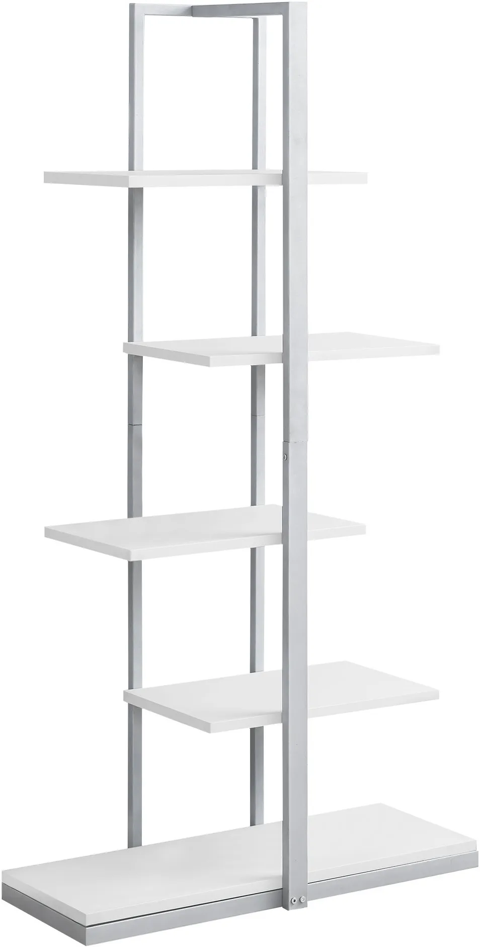 Bookshelf, Bookcase, Etagere, 5 Tier, 60"H, Office, Bedroom, Metal, Laminate, White, Grey, Contemporary, Modern