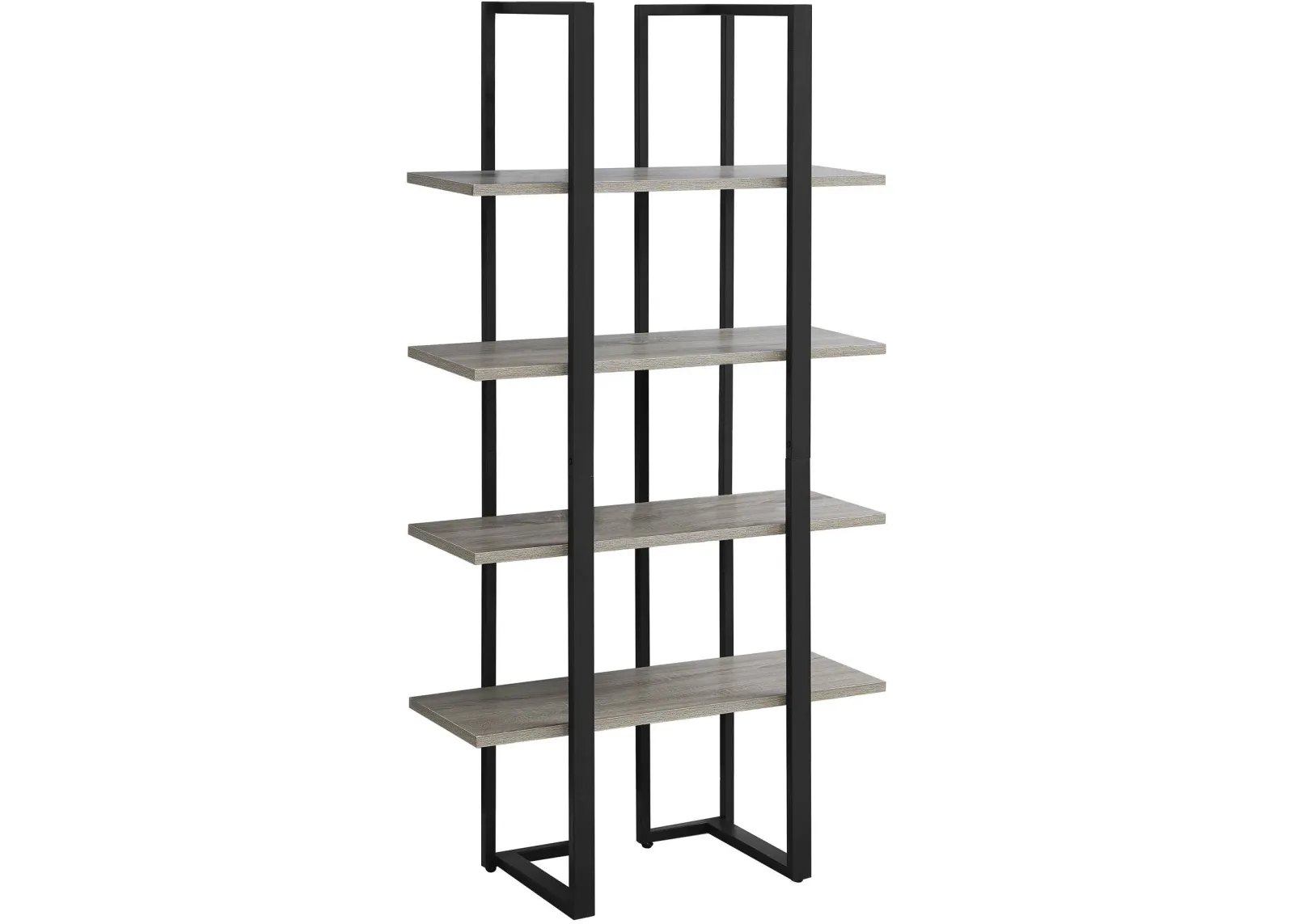 Bookshelf, Bookcase, Etagere, 4 Tier, 60"H, Office, Bedroom, Metal, Laminate, Brown, Black, Contemporary, Modern