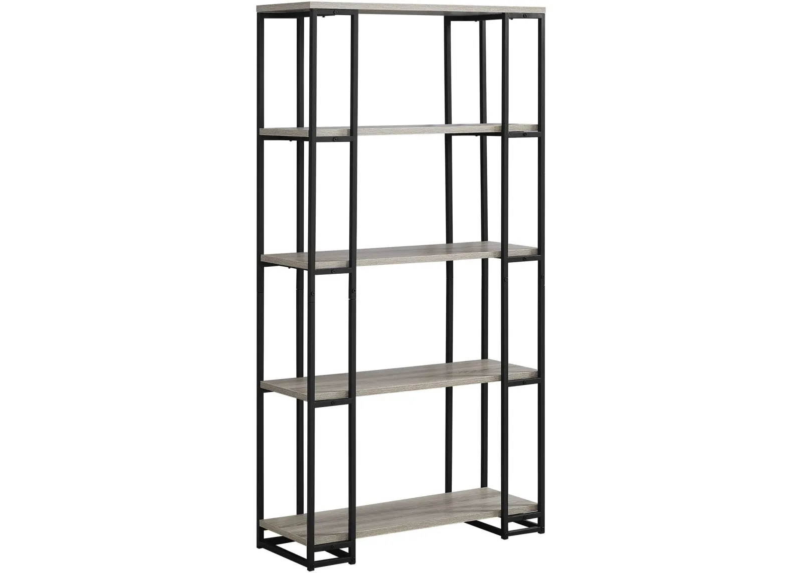 Bookshelf, Bookcase, Etagere, 5 Tier, 60"H, Office, Bedroom, Metal, Laminate, Brown, Black, Contemporary, Modern