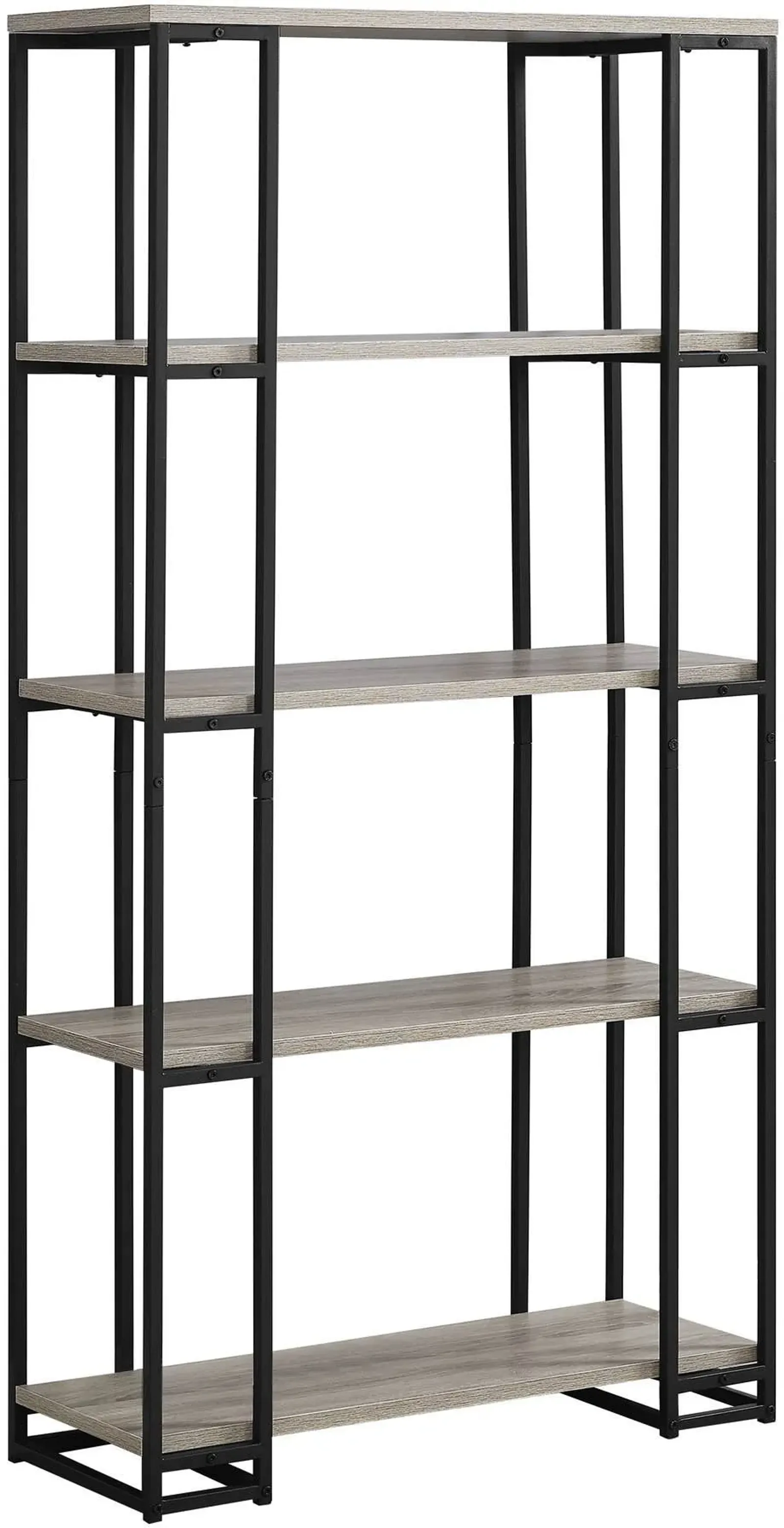 Bookshelf, Bookcase, Etagere, 5 Tier, 60"H, Office, Bedroom, Metal, Laminate, Brown, Black, Contemporary, Modern