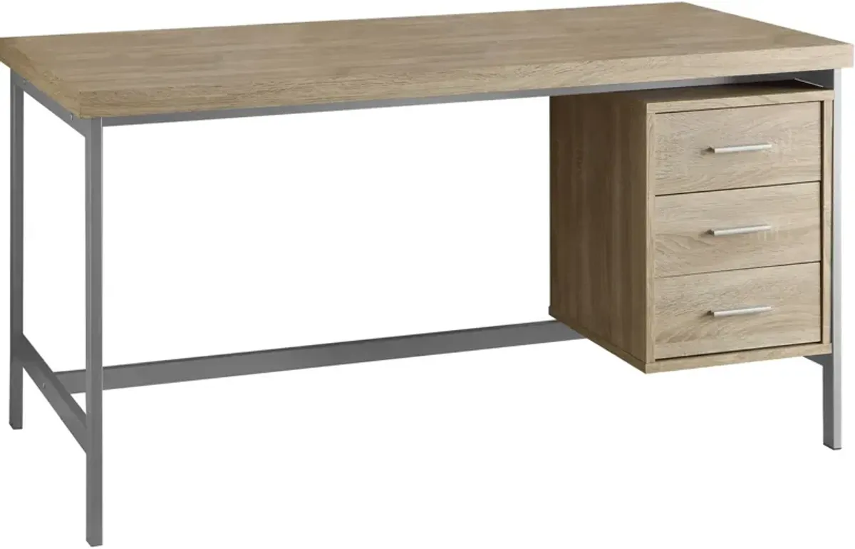 Computer Desk, Home Office, Laptop, Left, Right Set-Up, Storage Drawers, 60"L, Work, Metal, Laminate, Natural, Grey, Contemporary, Modern