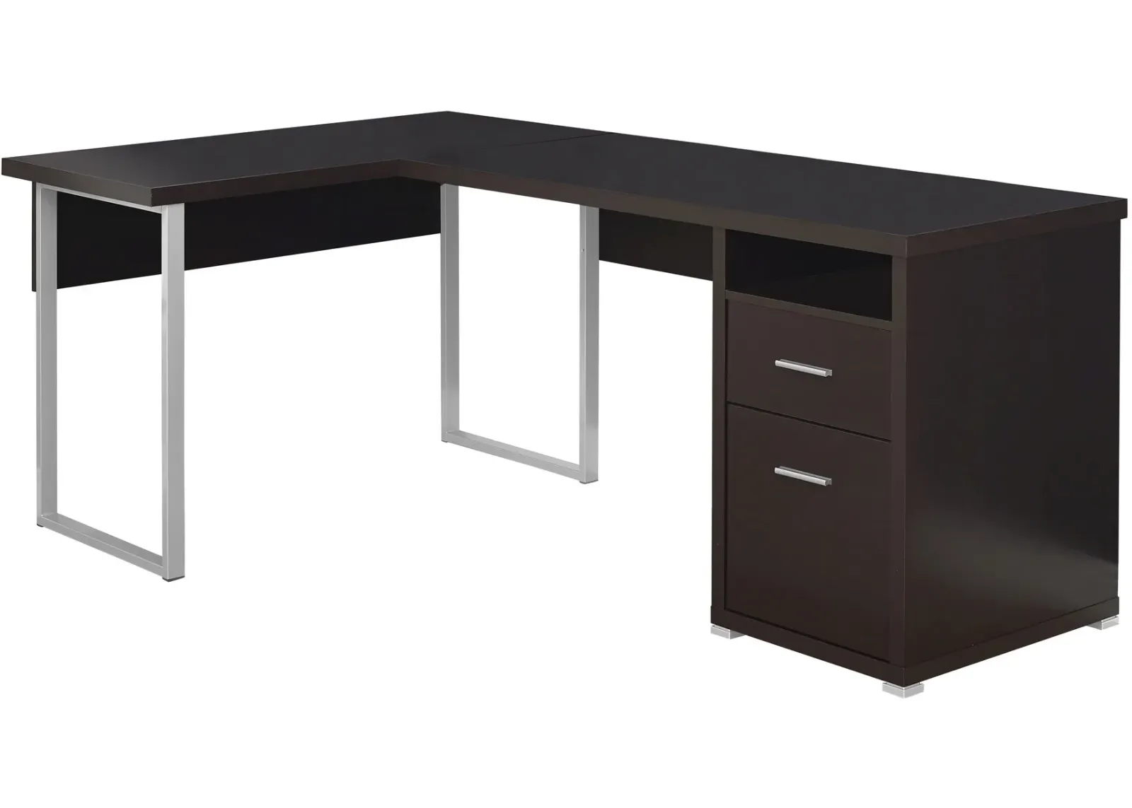 Computer Desk, Home Office, Corner, Left, Right Set-Up, Storage Drawers, 80"L, L Shape, Work, Laptop, Metal, Laminate, Brown, Grey, Contemporary, Modern