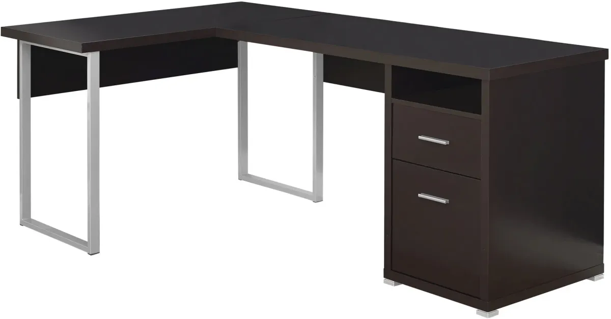 Computer Desk, Home Office, Corner, Left, Right Set-Up, Storage Drawers, 80"L, L Shape, Work, Laptop, Metal, Laminate, Brown, Grey, Contemporary, Modern