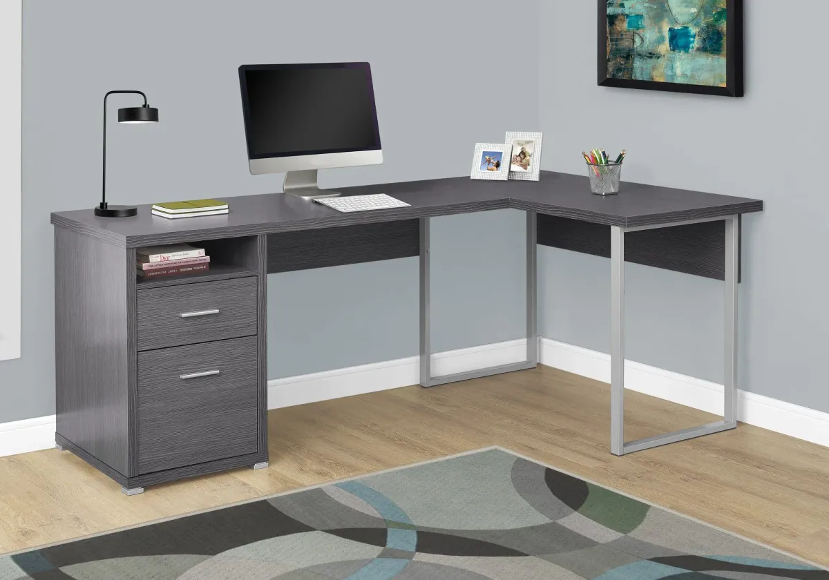 Computer Desk, Home Office, Corner, Left, Right Set-Up, Storage Drawers, 80"L, L Shape, Work, Laptop, Metal, Laminate, Grey, Contemporary, Modern