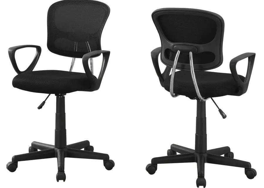 Office Chair, Adjustable Height, Swivel, Ergonomic, Armrests, Computer Desk, Work, Juvenile, Metal, Mesh, Black, Contemporary, Modern