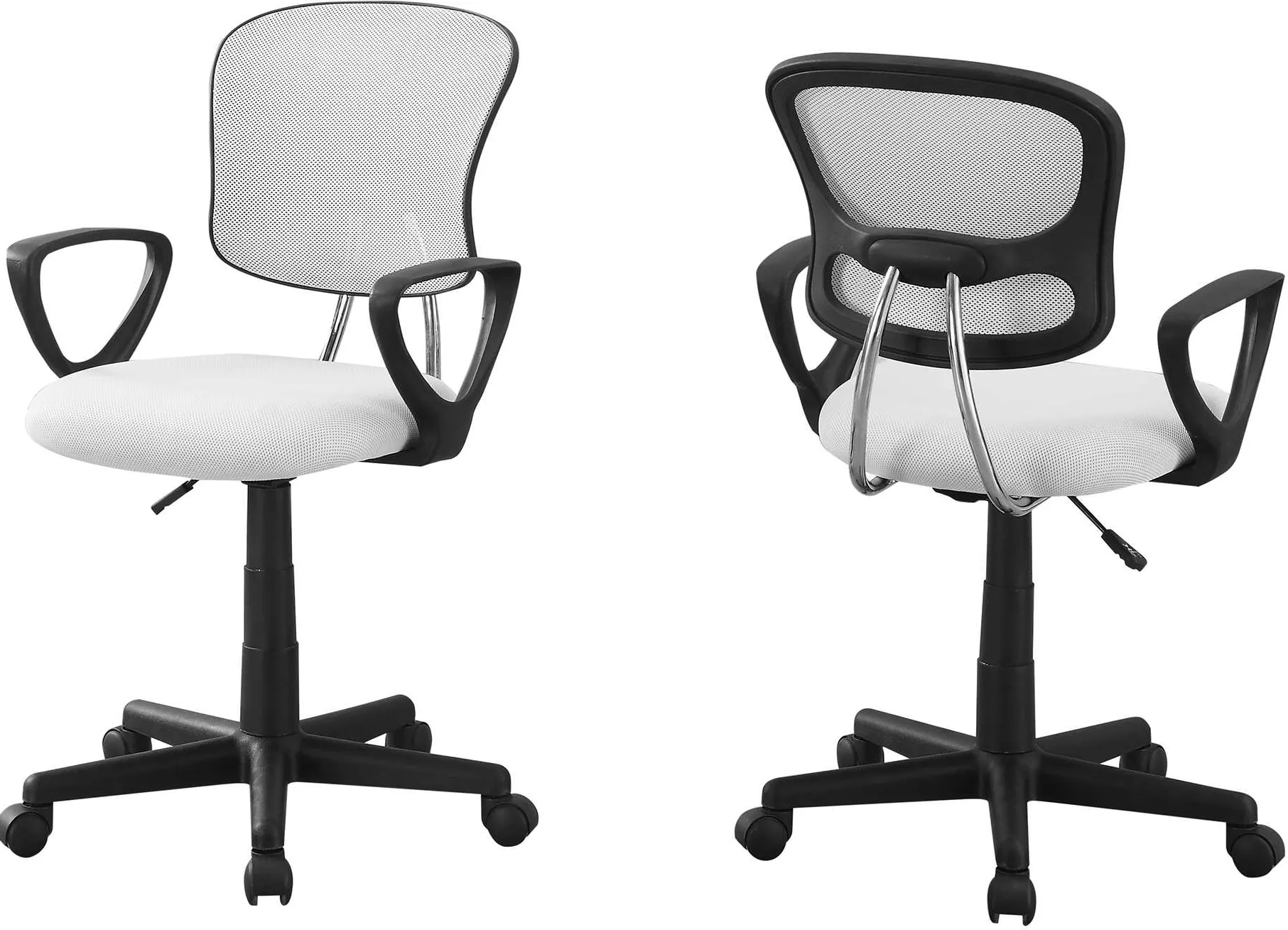 Office Chair, Adjustable Height, Swivel, Ergonomic, Armrests, Computer Desk, Work, Juvenile, Metal, Mesh, White, Black, Contemporary, Modern