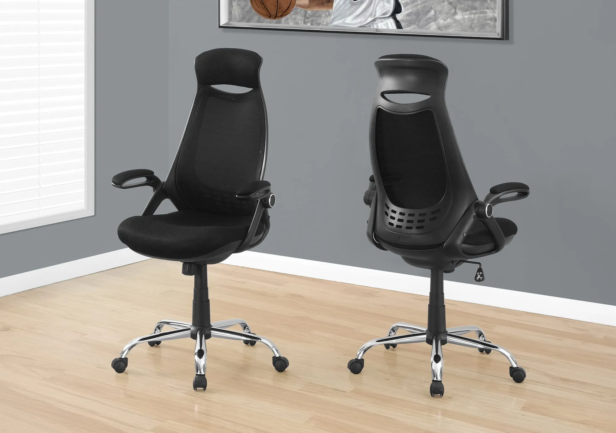 Office Chair, Adjustable Height, Swivel, Ergonomic, Armrests, Computer Desk, Work, Metal, Mesh, Black, Chrome, Contemporary, Modern