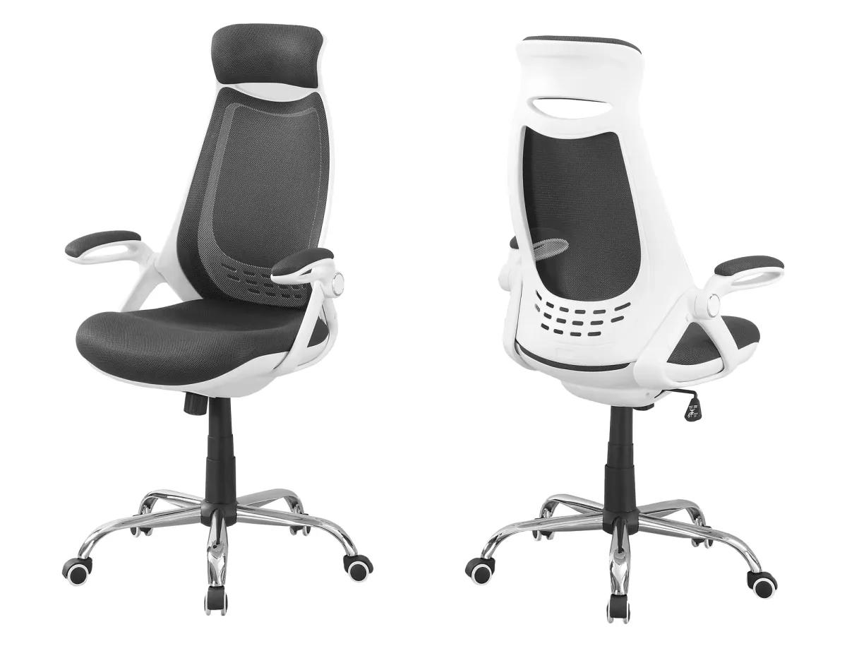 Office Chair, Adjustable Height, Swivel, Ergonomic, Armrests, Computer Desk, Work, Metal, Mesh, White, Grey, Contemporary, Modern