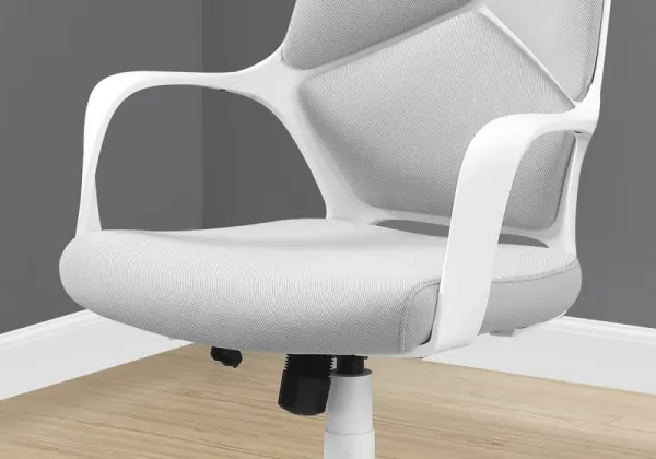 Office Chair, Adjustable Height, Swivel, Ergonomic, Armrests, Computer Desk, Work, Metal, Fabric, White, Grey, Contemporary, Modern