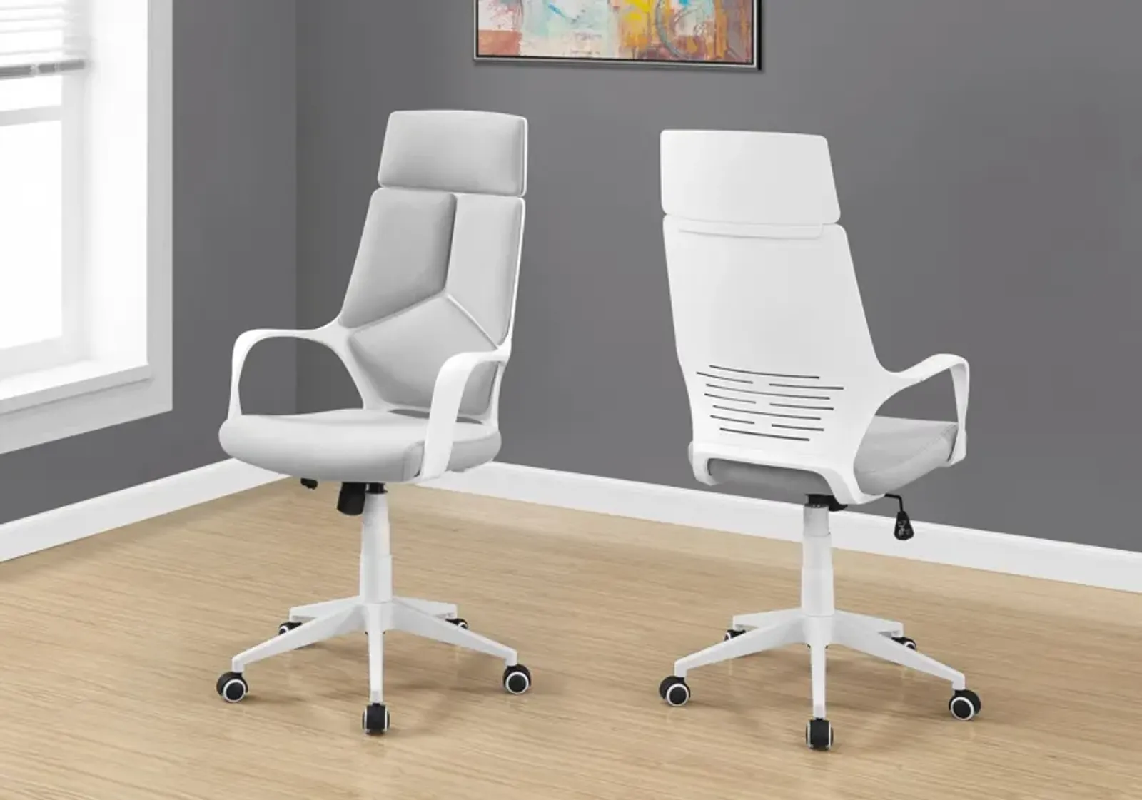 Office Chair, Adjustable Height, Swivel, Ergonomic, Armrests, Computer Desk, Work, Metal, Fabric, White, Grey, Contemporary, Modern