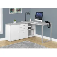 Computer Desk, Home Office, Corner, Left, Right Set-Up, Storage Drawers, 60"L, L Shape, Work, Laptop, Metal, Laminate, Grey, White, Contemporary, Modern