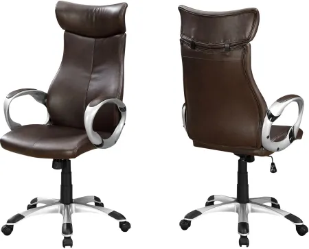 Office Chair, Adjustable Height, Swivel, Ergonomic, Armrests, Computer Desk, Work, Metal, Pu Leather Look, Brown, Grey, Contemporary, Modern