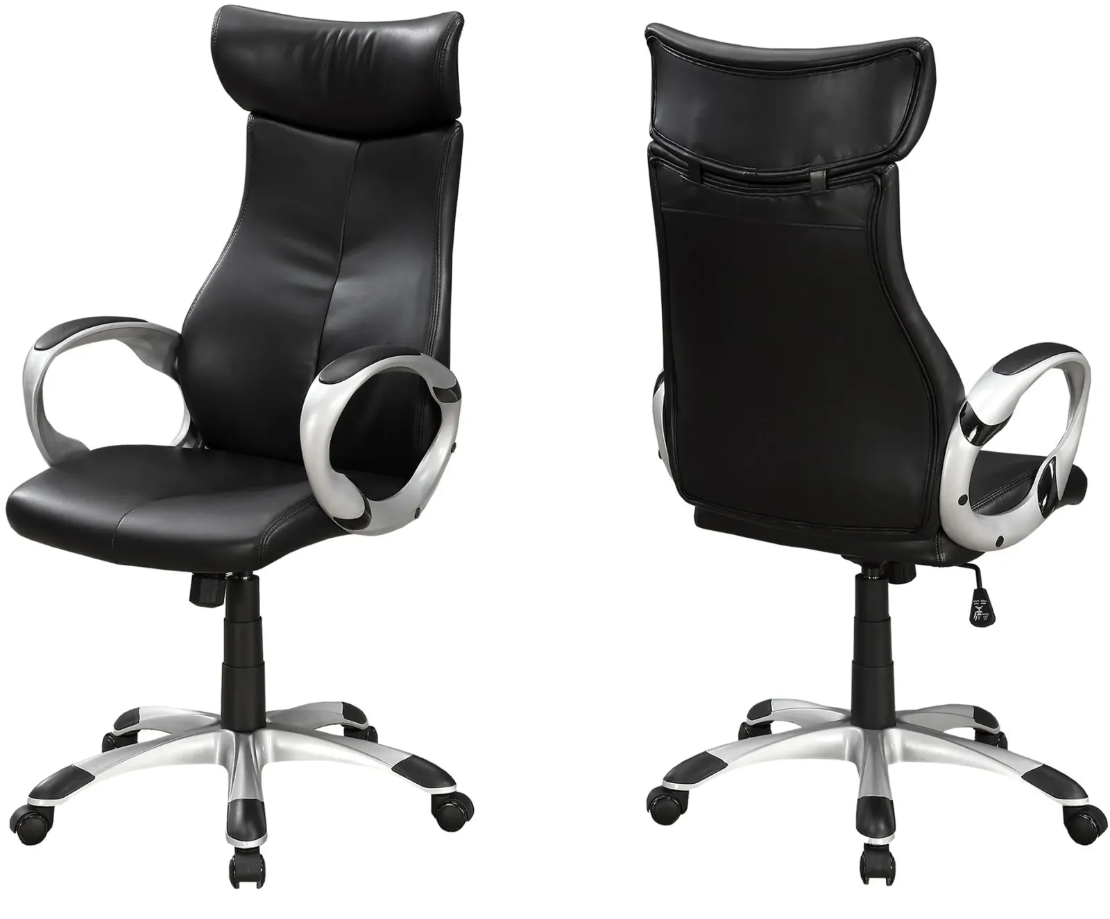 Office Chair, Adjustable Height, Swivel, Ergonomic, Armrests, Computer Desk, Work, Metal, Pu Leather Look, Black, Chrome, Contemporary, Modern