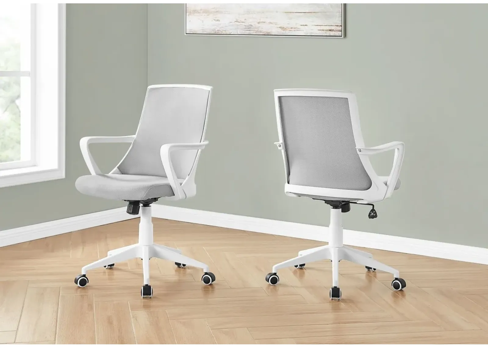 Office Chair, Adjustable Height, Swivel, Ergonomic, Armrests, Computer Desk, Work, Metal, Mesh, White, Grey, Contemporary, Modern