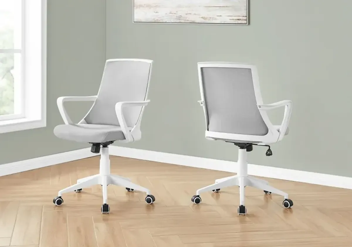 Office Chair, Adjustable Height, Swivel, Ergonomic, Armrests, Computer Desk, Work, Metal, Mesh, White, Grey, Contemporary, Modern