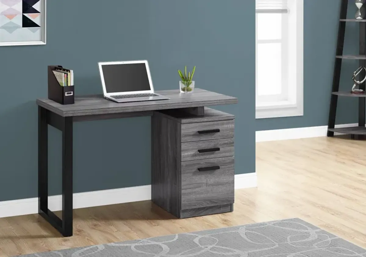 Computer Desk, Home Office, Laptop, Left, Right Set-Up, Storage Drawers, 48"L, Work, Laminate, Grey, Black, Contemporary, Modern