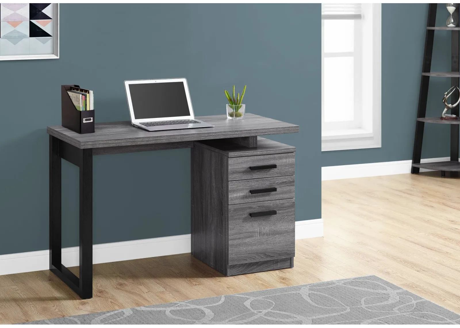 Computer Desk, Home Office, Laptop, Left, Right Set-Up, Storage Drawers, 48"L, Work, Laminate, Grey, Black, Contemporary, Modern