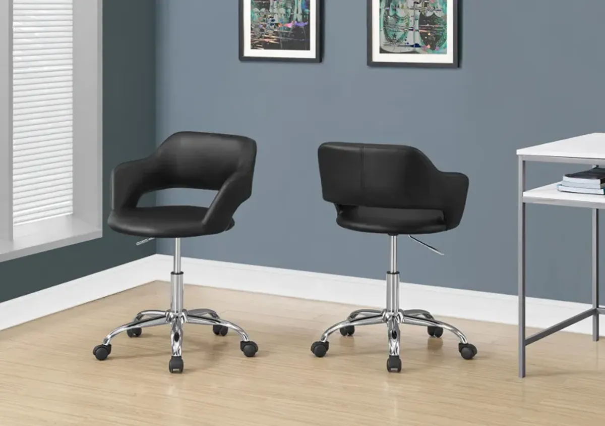 Office Chair, Adjustable Height, Swivel, Ergonomic, Armrests, Computer Desk, Work, Metal, Pu Leather Look, Black, Chrome, Contemporary, Modern