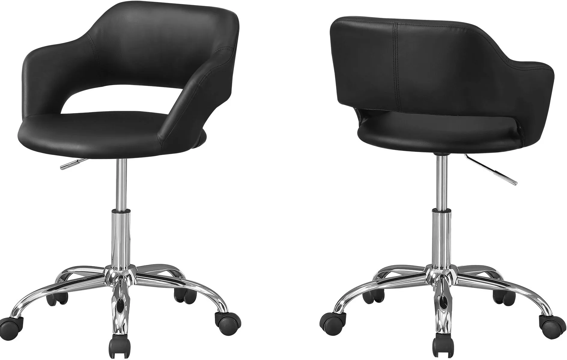 Office Chair, Adjustable Height, Swivel, Ergonomic, Armrests, Computer Desk, Work, Metal, Pu Leather Look, Black, Chrome, Contemporary, Modern