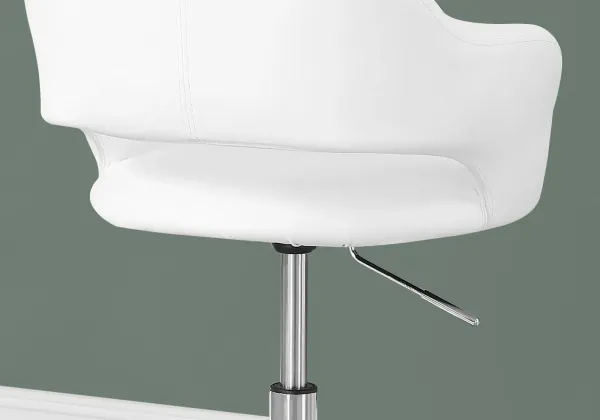 Office Chair, Adjustable Height, Swivel, Ergonomic, Armrests, Computer Desk, Work, Metal, Pu Leather Look, White, Chrome, Contemporary, Modern