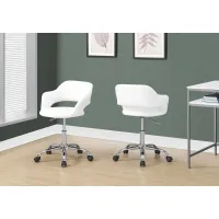 Office Chair, Adjustable Height, Swivel, Ergonomic, Armrests, Computer Desk, Work, Metal, Pu Leather Look, White, Chrome, Contemporary, Modern