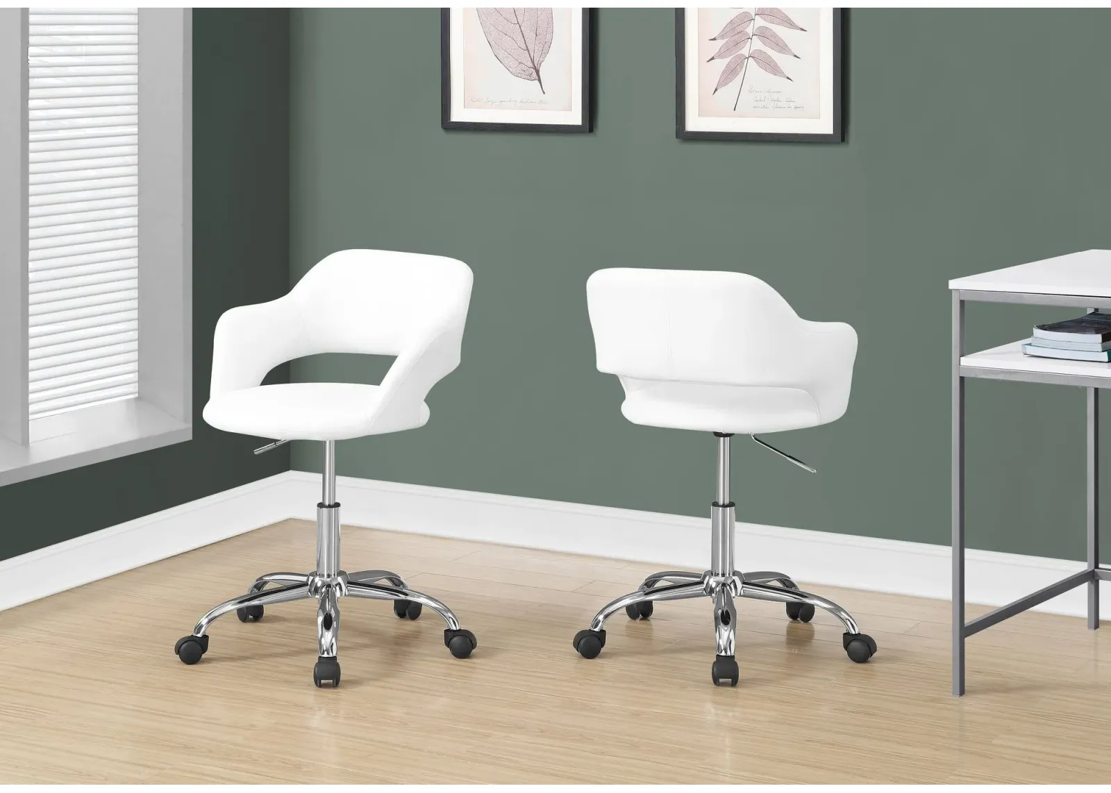 Office Chair, Adjustable Height, Swivel, Ergonomic, Armrests, Computer Desk, Work, Metal, Pu Leather Look, White, Chrome, Contemporary, Modern