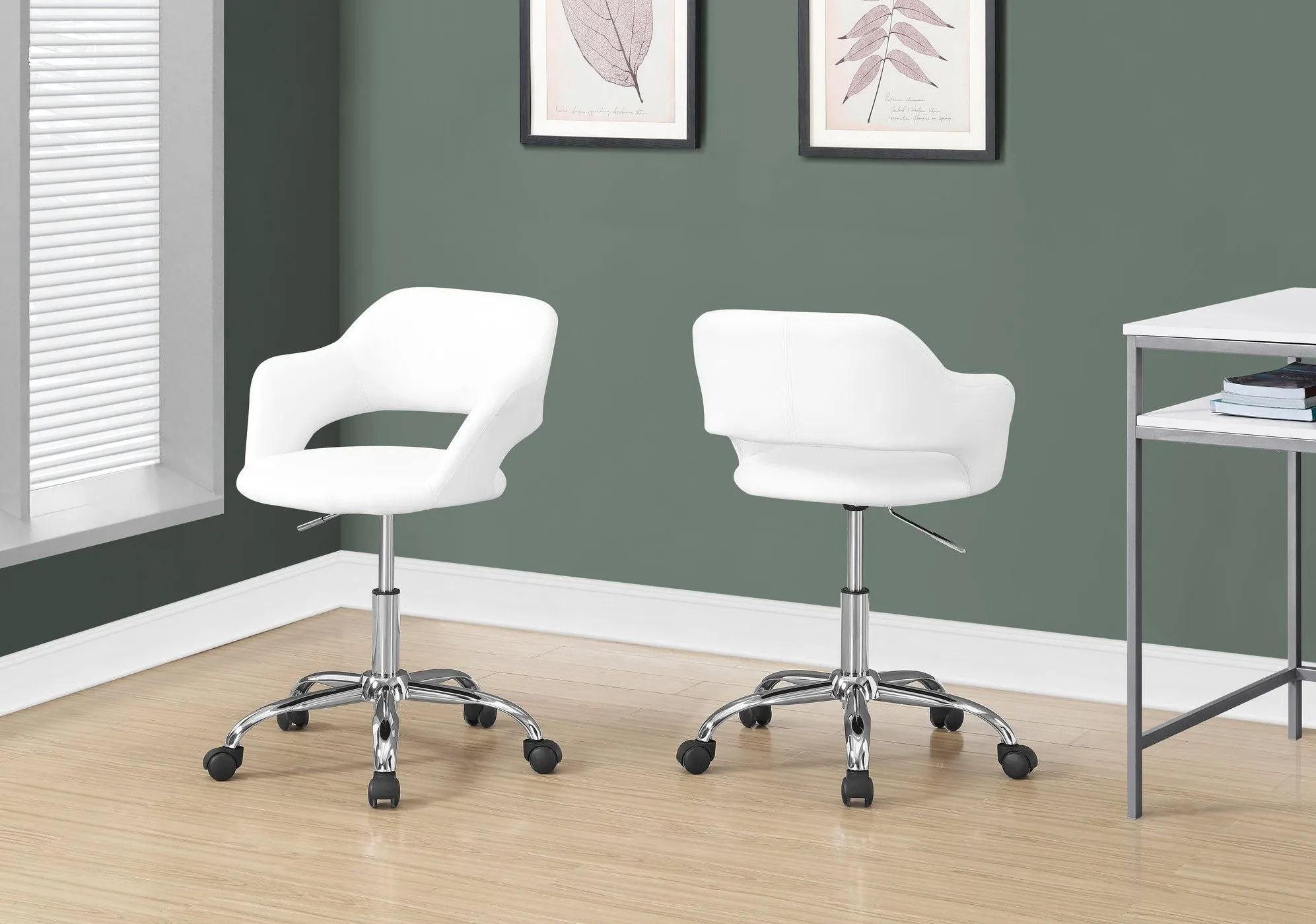Office Chair, Adjustable Height, Swivel, Ergonomic, Armrests, Computer Desk, Work, Metal, Pu Leather Look, White, Chrome, Contemporary, Modern