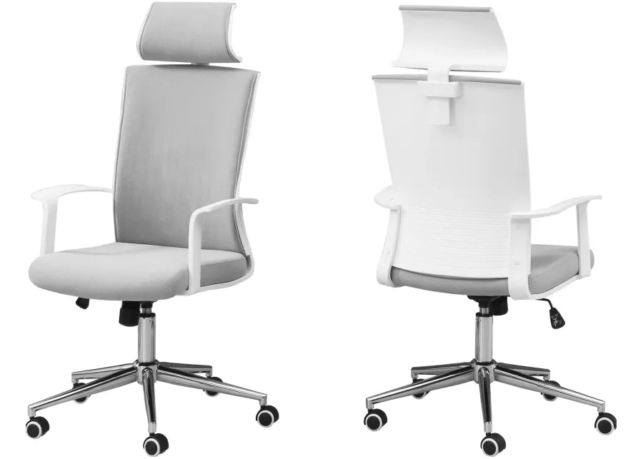 Office Chair, Adjustable Height, Swivel, Ergonomic, Armrests, Computer Desk, Work, Metal, Mesh, White, Chrome, Contemporary, Modern