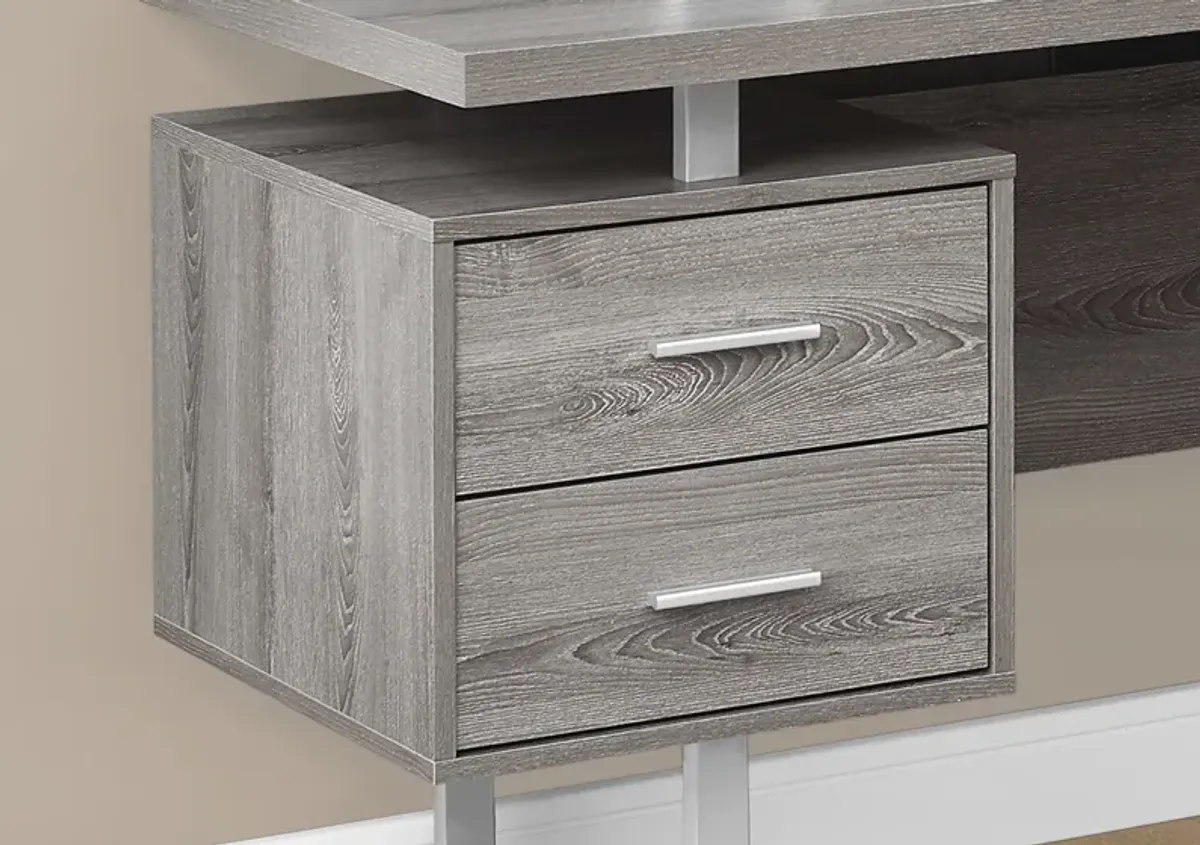 Computer Desk, Home Office, Corner, Left, Right Set-Up, Storage Drawers, 70"L, L Shape, Work, Laptop, Metal, Laminate, Brown, Grey, Contemporary, Modern