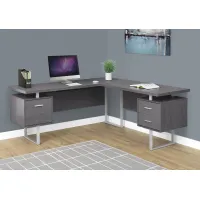 Computer Desk, Home Office, Corner, Left, Right Set-Up, Storage Drawers, 70"L, L Shape, Work, Laptop, Metal, Laminate, Grey, Contemporary, Modern
