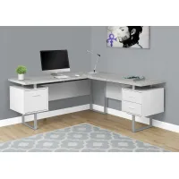 Computer Desk, Home Office, Corner, Left, Right Set-Up, Storage Drawers, 70"L, L Shape, Work, Laptop, Metal, Laminate, Grey, White, Contemporary, Modern