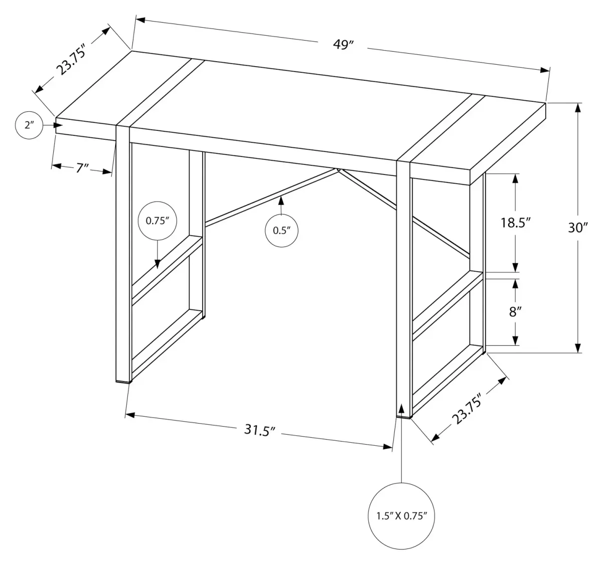 Computer Desk, Home Office, Laptop, 48"L, Work, Metal, Laminate, Brown, Black, Contemporary, Modern