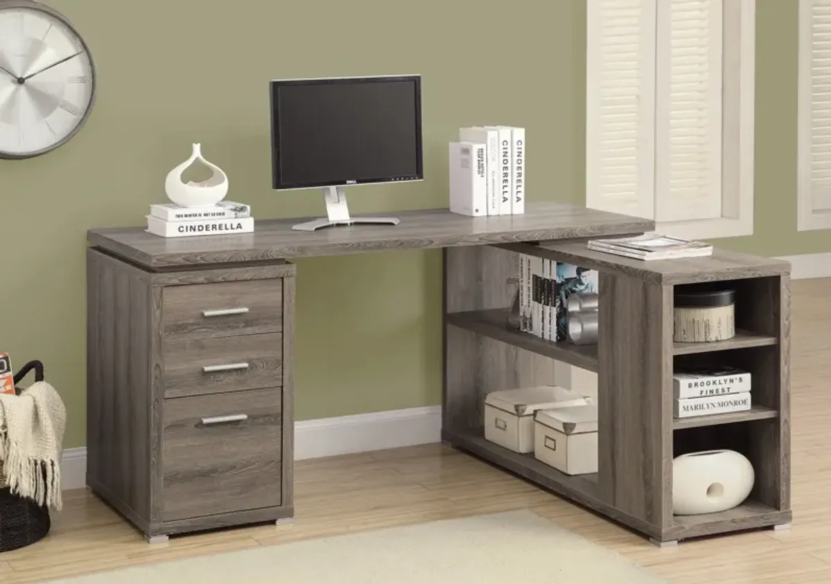 Computer Desk, Home Office, Corner, Left, Right Set-Up, Storage Drawers, L Shape, Work, Laptop, Laminate, Brown, Contemporary, Modern