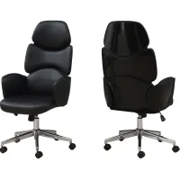 Office Chair, Adjustable Height, Swivel, Ergonomic, Armrests, Computer Desk, Work, Metal, Pu Leather Look, Glossy Black, Chrome, Contemporary, Modern