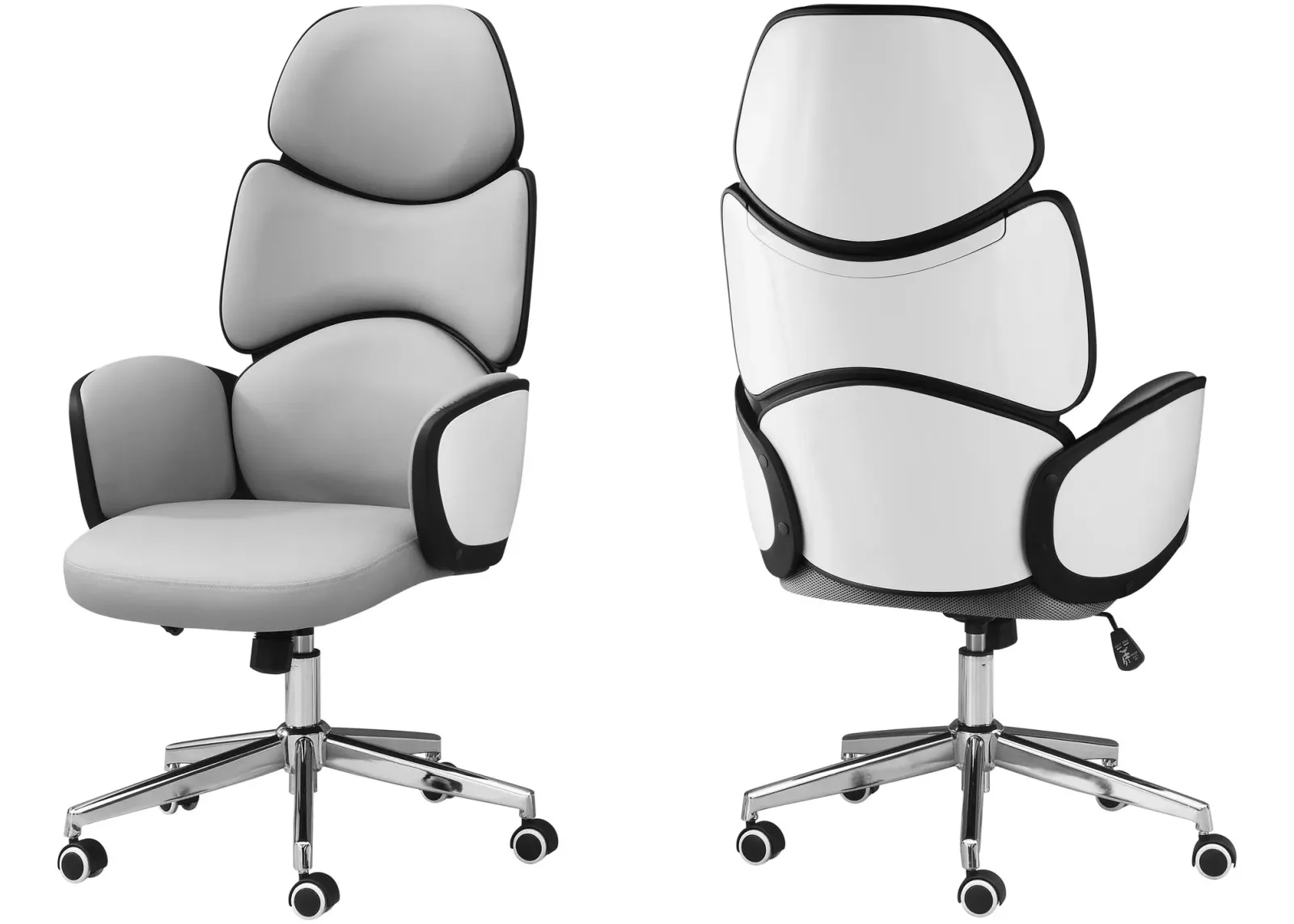 Office Chair, Adjustable Height, Swivel, Ergonomic, Armrests, Computer Desk, Work, Metal, Pu Leather Look, White, Grey, Chrome, Contemporary, Modern